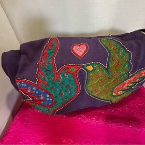Embroidered Crossbody Bag with Heart and Wings